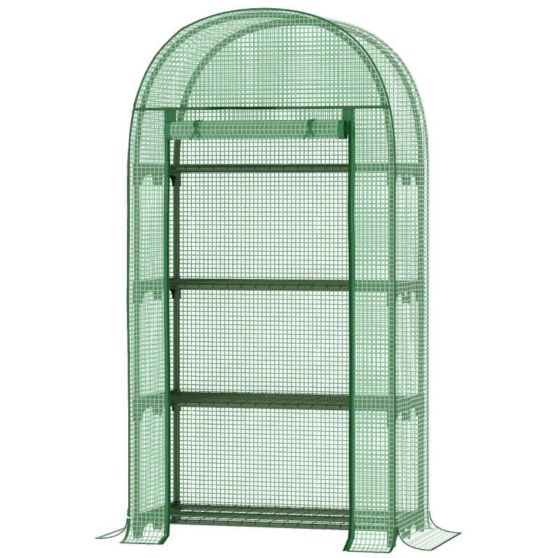 Outsunny Invernadero de Exterior Invernadero Pequeño con 4 Estantes Puerta Enrollable con Cremallera Cubierta de PE 140g/m² y Marco Metálico para Cultivos Plantas Flores 80x49x160 cm Verde