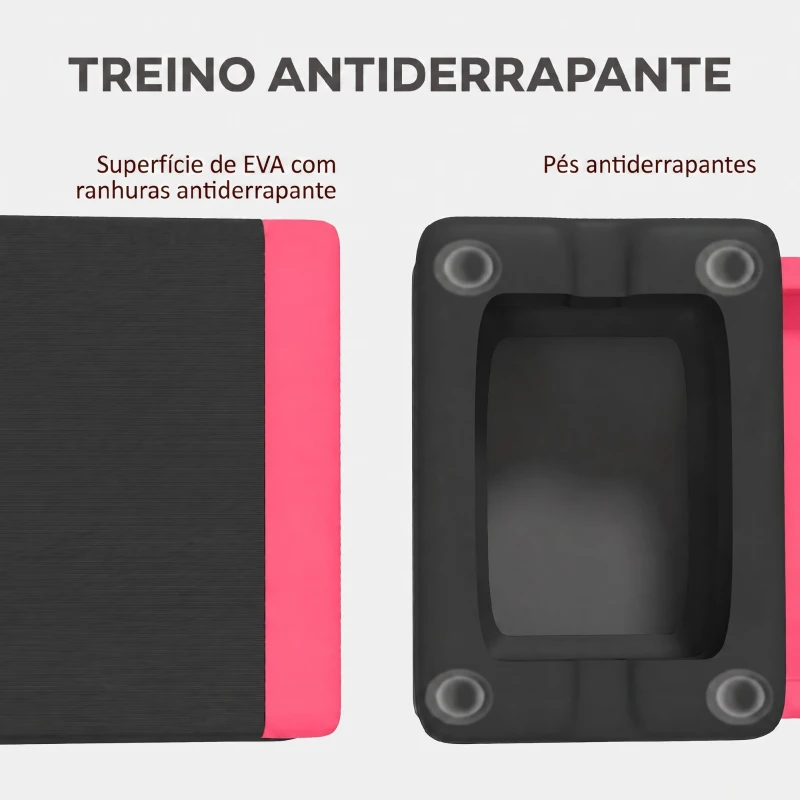 SPORTNOW Step Aeróbico Antiderrapante para Fitness com 3 Níveis de Altura 77x36x20,5 cm Rosa e Preto