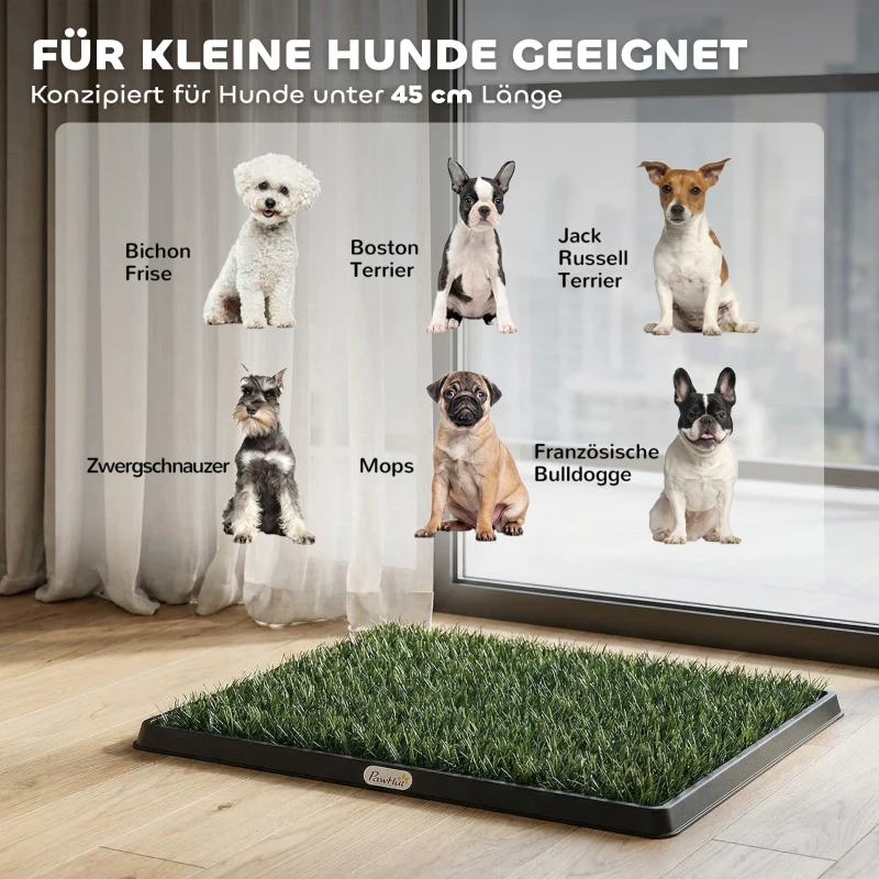 PawHut Honden Toilet 63 x 50,5 cm met 2 Wasbare Kunstgrasmatten voor Thuis of Balkon Zwart+Groen