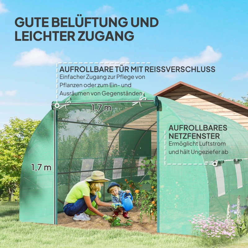Outsunny Tuinkas Tomatenkas Broeikas Folietunnel Kweekkas met Venster Groen 595 x 300 x 200 cm