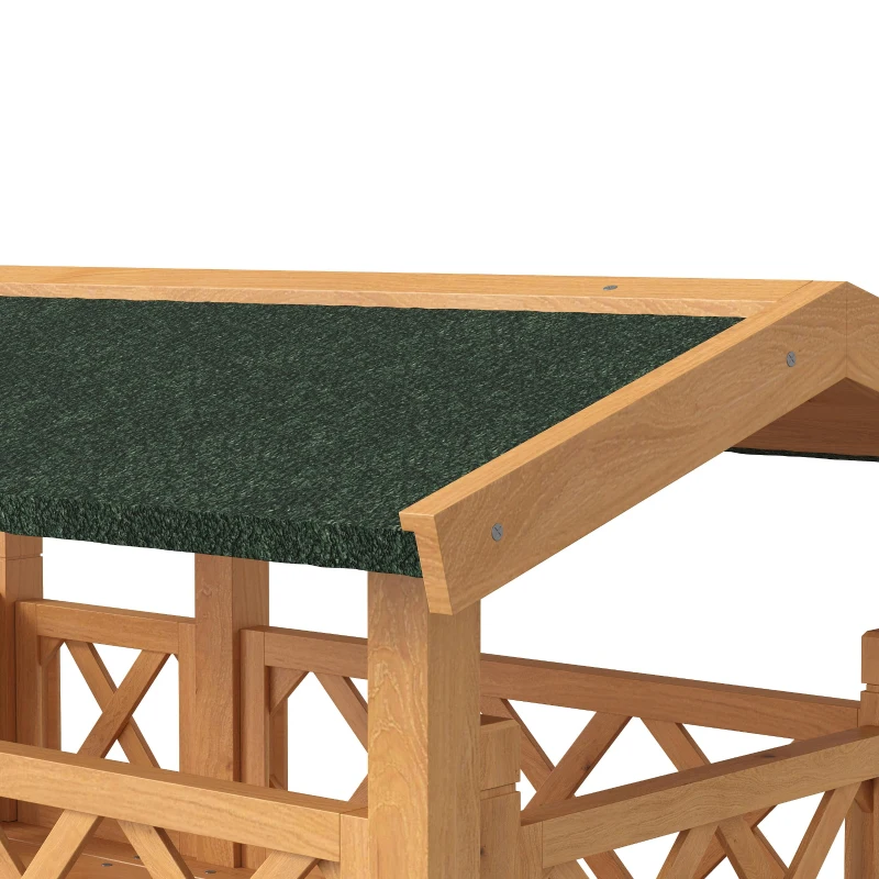PawHut Kattenhuis Kattenhut Huisdierhut, met dak van asfalt, 2 verdiepingen, 1 ladder, natuurlijk + groen(m-13)