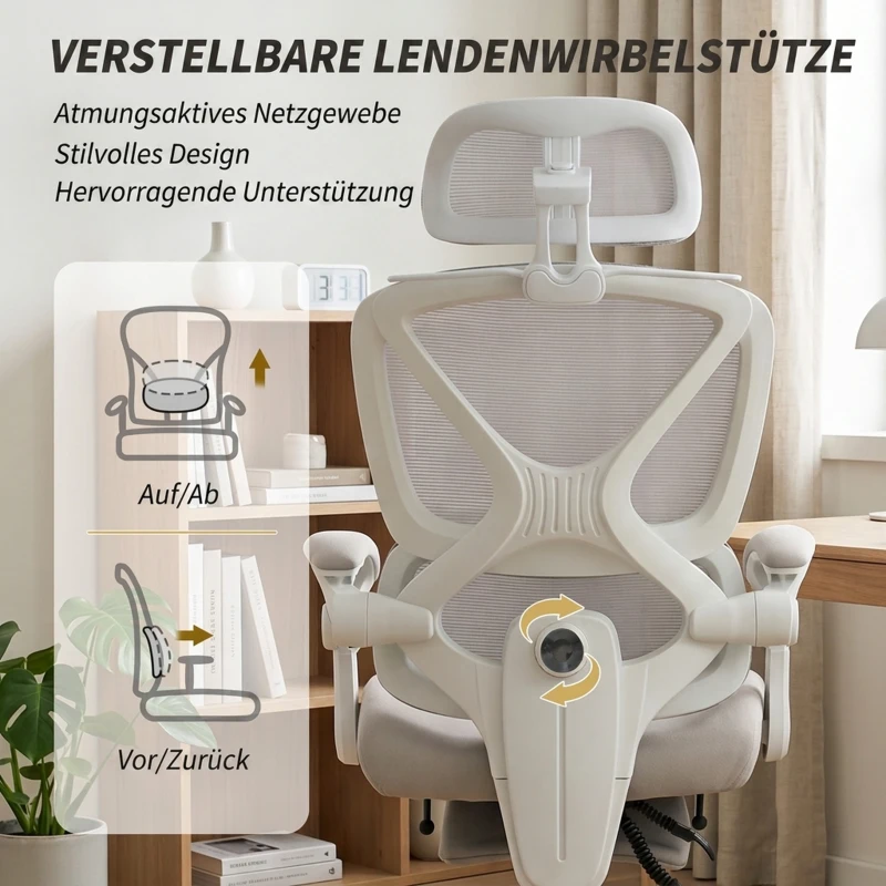 HOMCOM Ergonomische bureaustoel met voetensteun, schommelfunctie, armleuningen en mesh, grijs