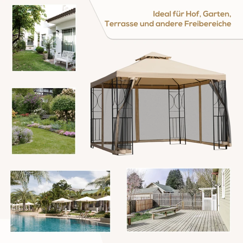 Outsunny Partytent voor in de tuin paviljoen partytent feesttent tuintent met 4 schappen 3 x 3 m
