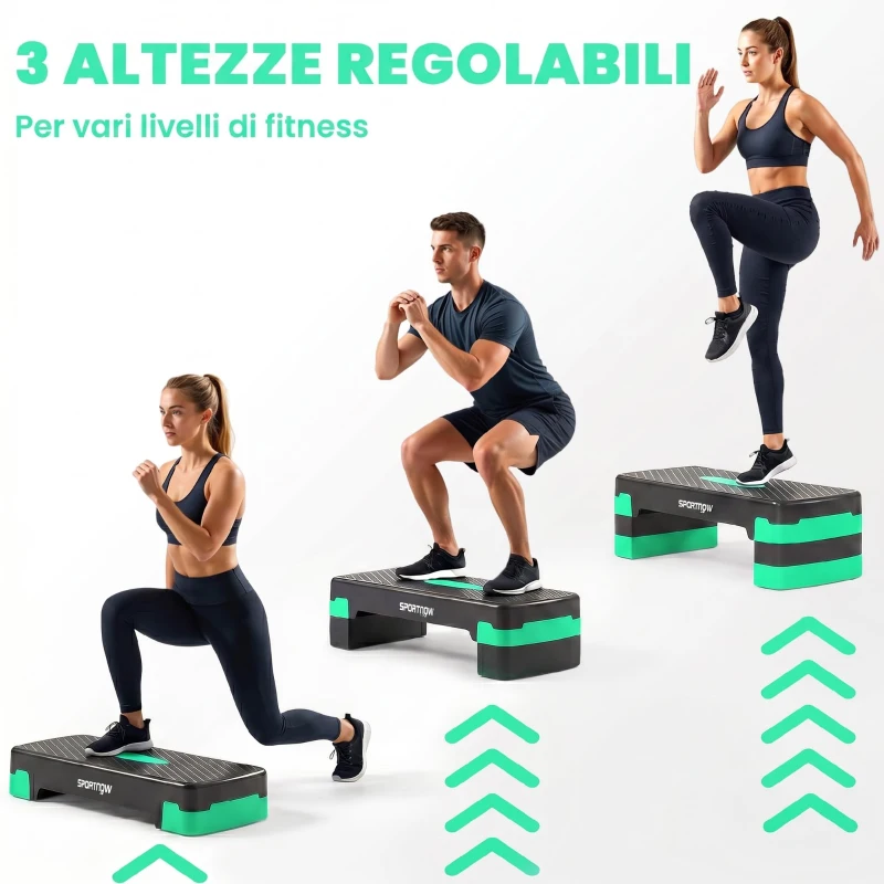 SPORTNOW Stepper Aerobico Regolabile, Altezza 10/15/20cm con Riser