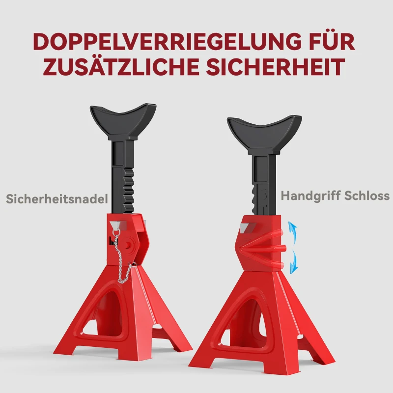 HOMCOM Steunblokken 3 ton belastbaarheid 2 stuks steunblokken incl. veiligheidsstift 10-traps hoogte-verstelbaar Rood