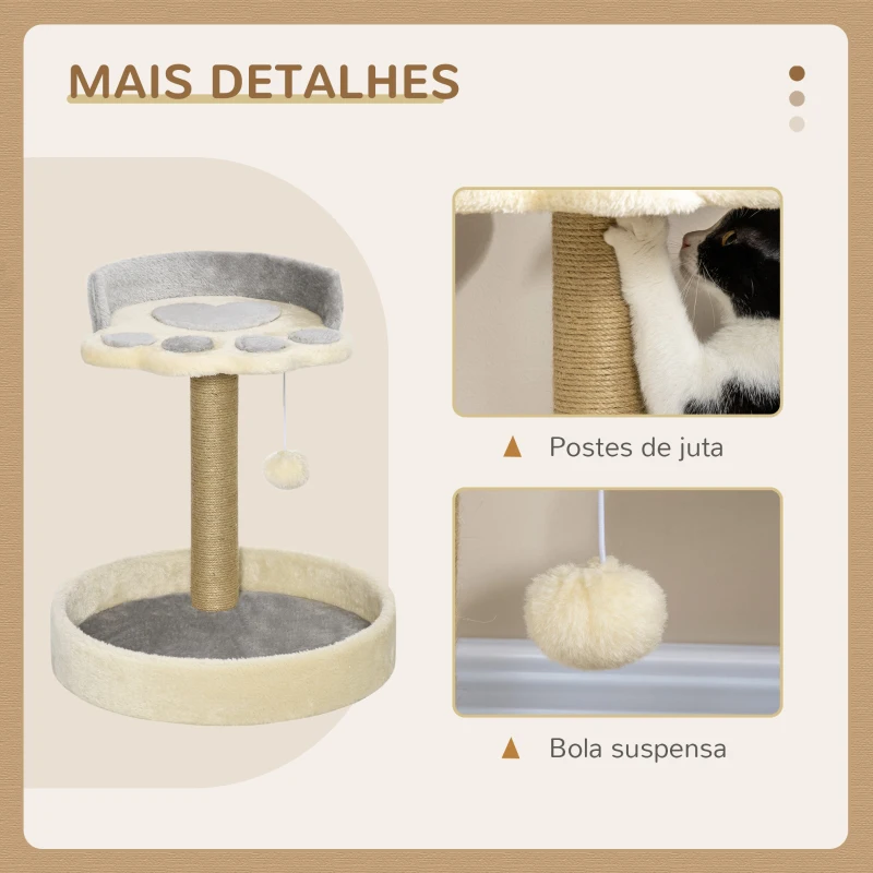 PawHut Arranhador para Gato com 2 Camas Poste de Juta Brinquedo Pendurado Ø41x44 cm Cinza Claro