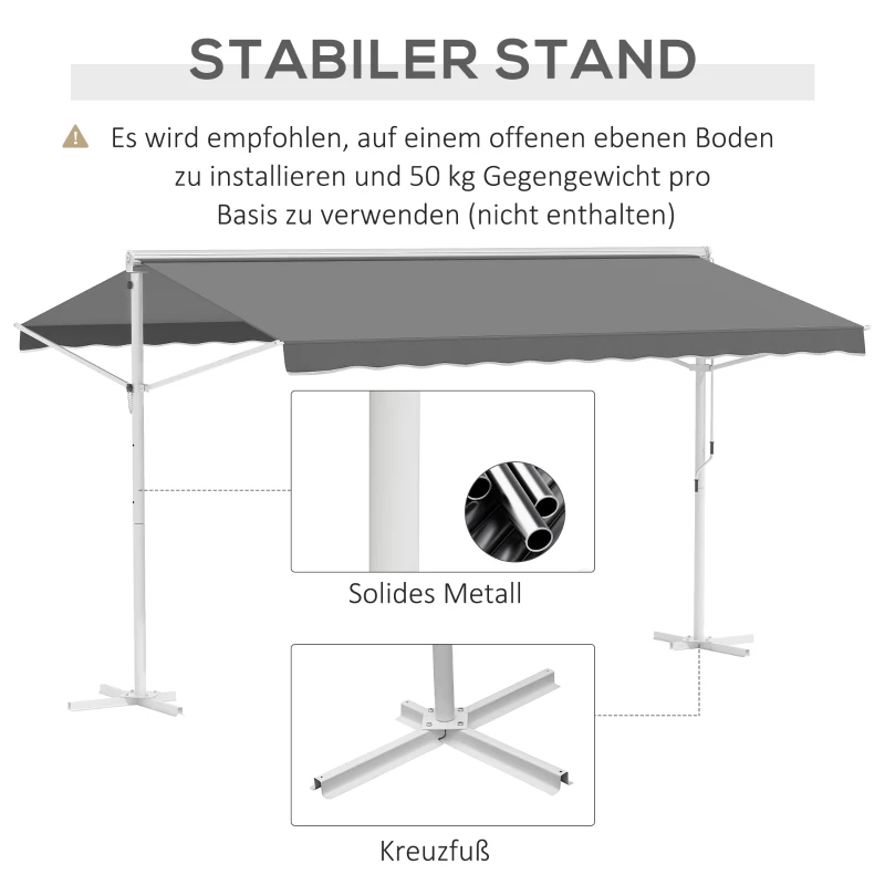 Outsunny Staande luifel met knikarm tuinluifel luifel zwengel grijs 4,5 x 3,42 m