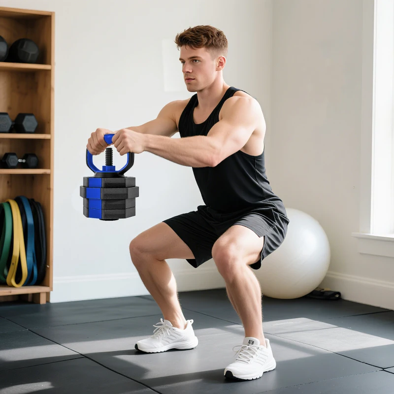 SPORTNOW Ensemble d'haltères musculation 6-en-1 haltère réglable 20 kg kettlebell, barre de musculation support pour pompes bleu