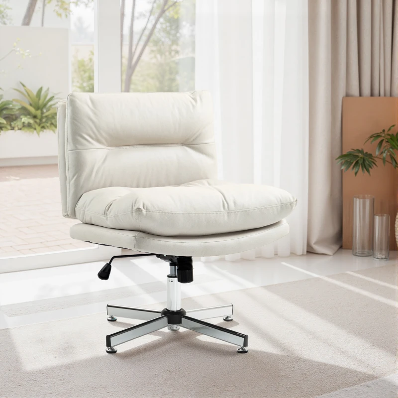 HOMCOM Cadeira de Escritório com Altura Ajustável Função Basculante Base Cruzada e Assento Amplo Cadeira para Estúdio 65x65x84-94 cm Cinza Claro