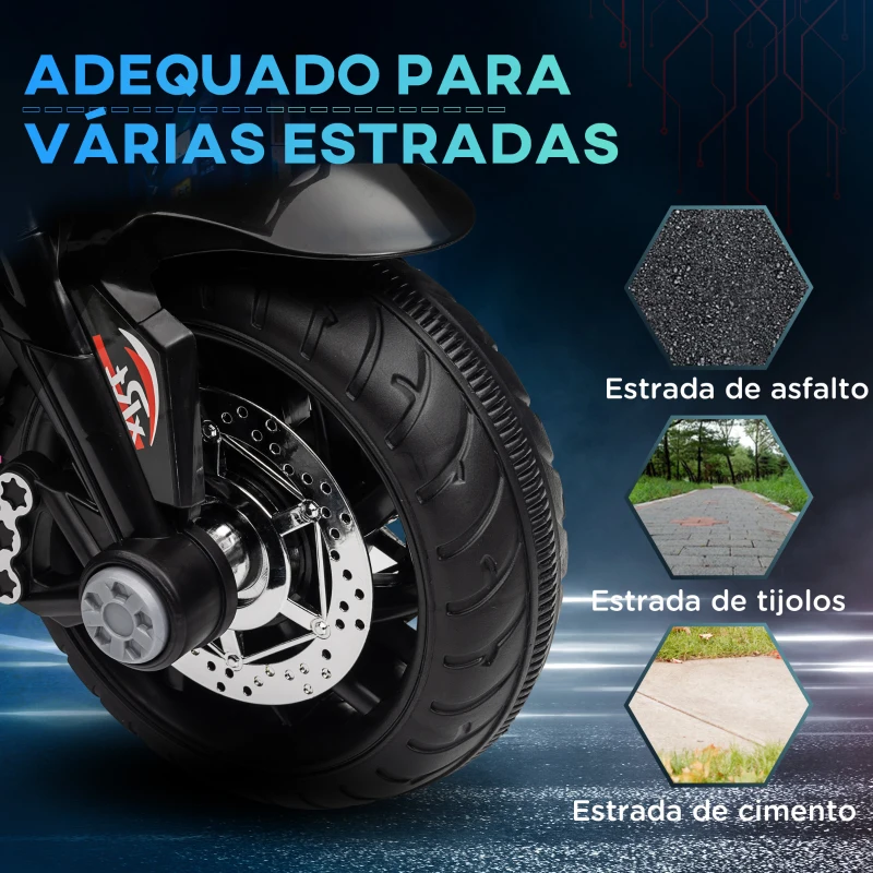 HOMCOM Motocicleta Elétrica Infantil com 3 Rodas para Crianças acima de 3 anos Bateria 6V com Luzes e Música 86x42x52 cm Branco
