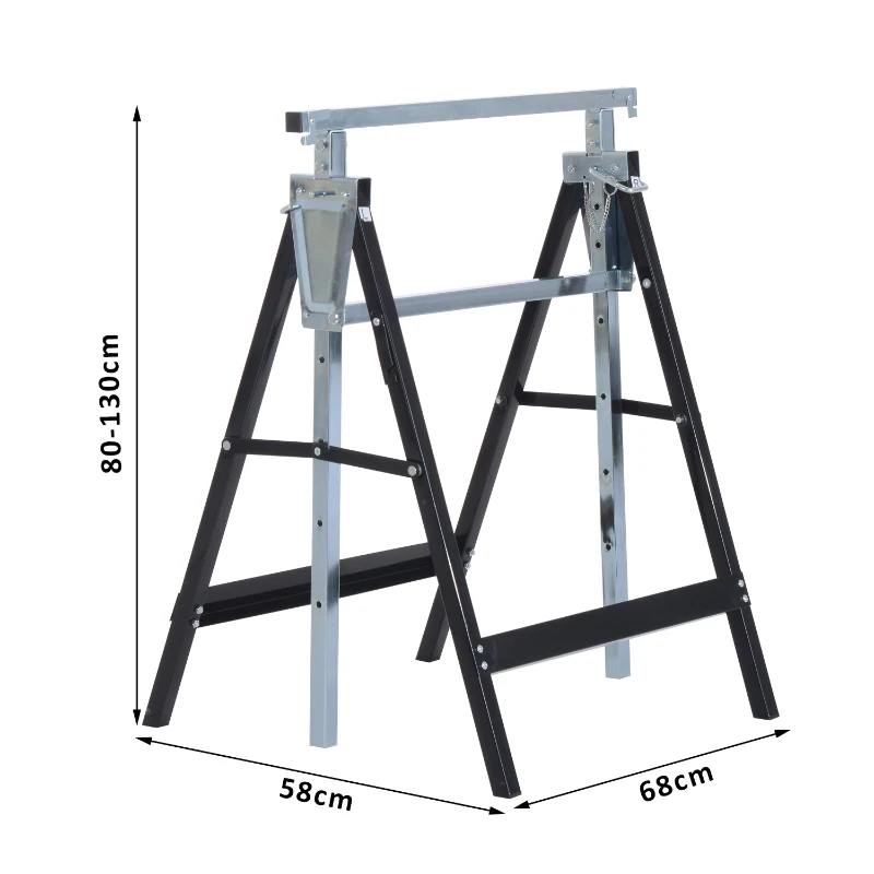 HOMCOM Lot de 2 tréteaux pliables télescopiques hauteur réglable 80-130 cm noir