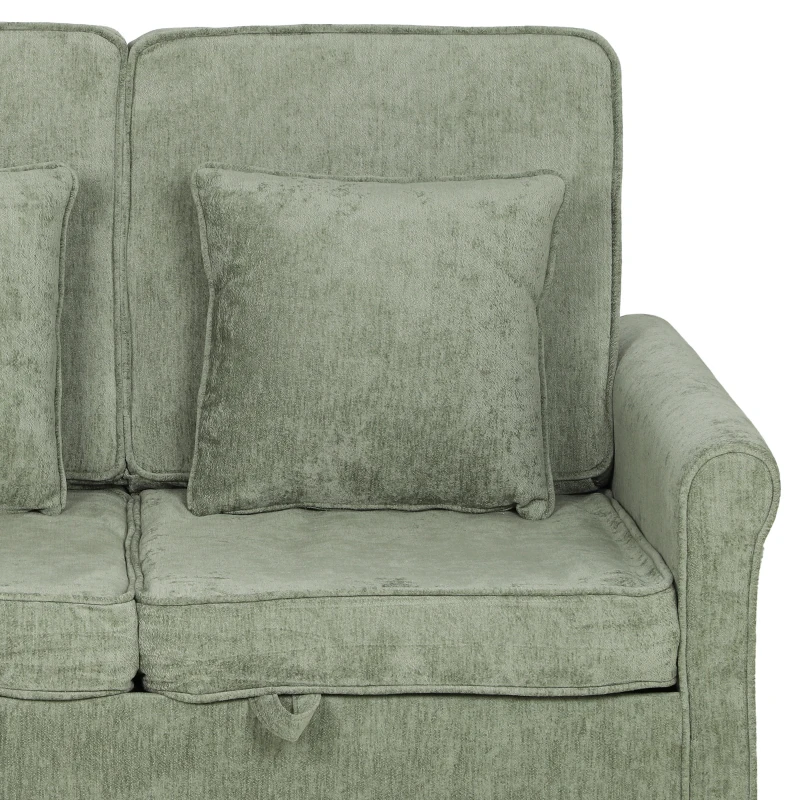 HOMCOM 2 Seater Sofa Bed 3-in-1 Convertible Chenille Pull Out Sleeper Sofa with 5-Position Adjustable Backrest, Light Green