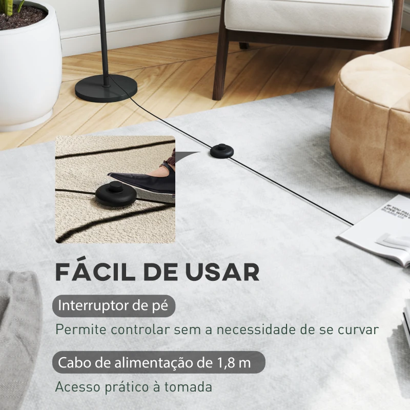 HOMCOM Candeeiro de Pé Moderno com Ecrã em Forma de Taça Refletora de Luz Interruptor de Pé Suporte E27 sem Lâmpada Ø35x155 cm Preto