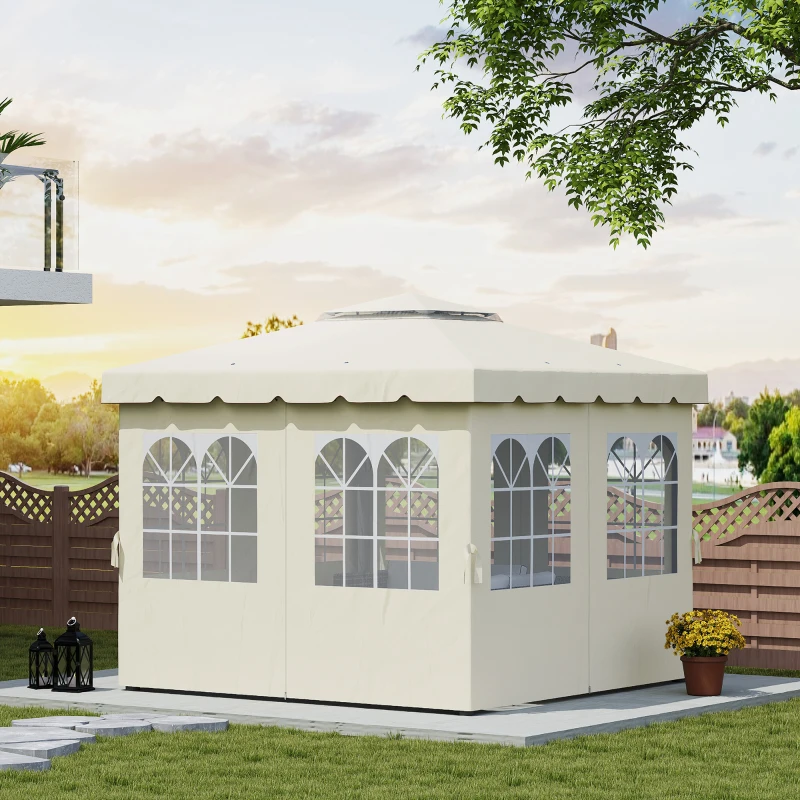 Outsunny 4 Paredes Laterais para Tenda 3x3 m Laterais de Tenda com Ganchos 8 Janelas e Proteção UV  Creme