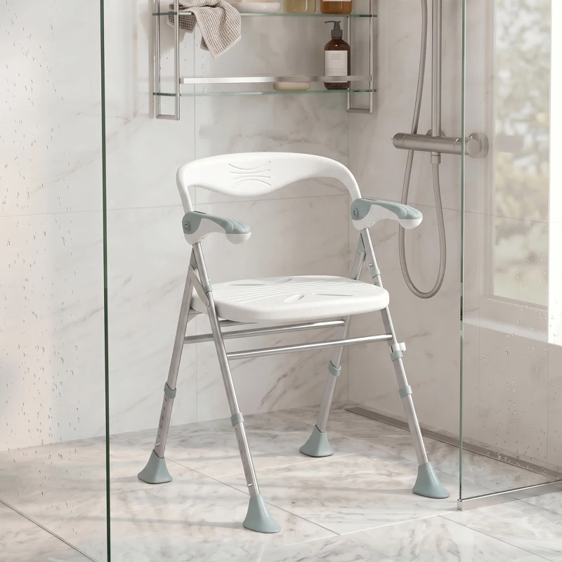 HOMCOM Sedia Doccia Pieghevole con Braccioli Ribaltabili, Sgabello Regolabile in Altezza, Senza Attrezzi, 136 kg