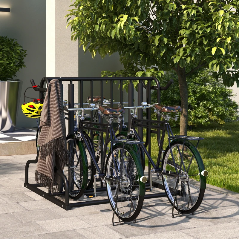 DURHAND Fietsenrek voor 4 fietsen, weerbestendig, extra beugel, 90 x 80 x 80 cm, Zwart