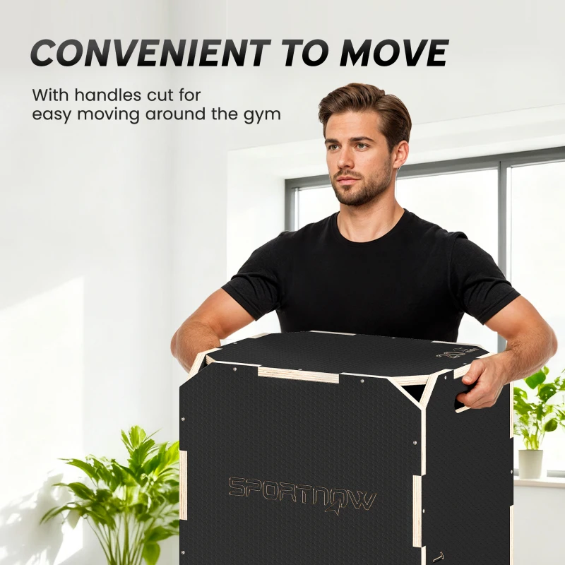 SPORTNOW Non-Slip Plyo Box, Corner-free Wooden Jump Box, 20"x18.9 x16.1"