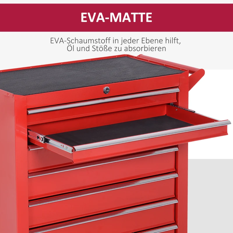 DURHAND Gereedschapswagen, 2 kleine & 5 grote laden, Staal, tot 150 kg, 69 x 33 x 75 cm, Rood