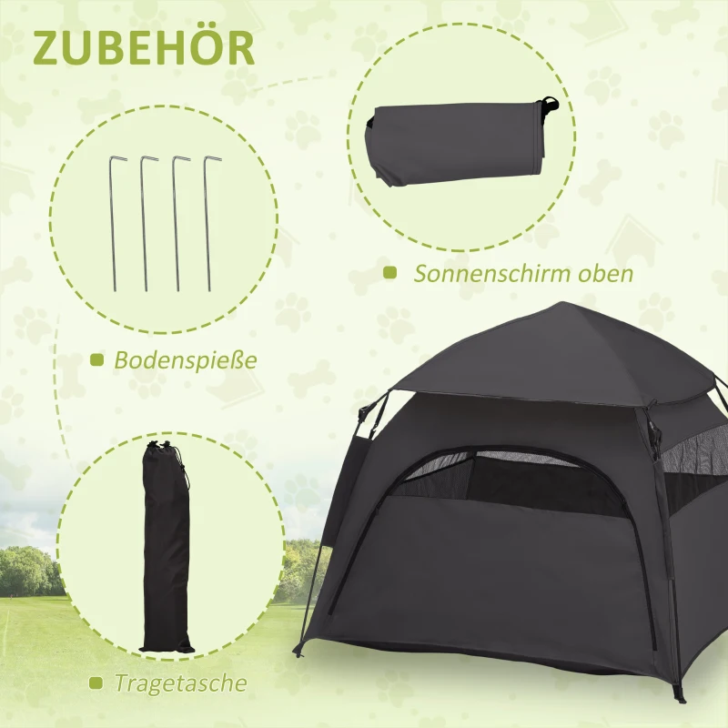 PawHut Haustierzelt, Hundezelt, klappbar, wetterbeständig, Hundehütte, für große Hunde, Schwarz