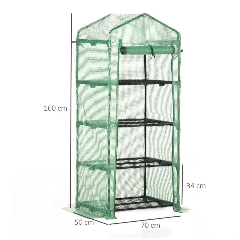 Outsunny Estufa de Jardim com 4 Prateleiras e Cobertura de PE Estufa de Aço para Cultivo de Plantas Flores 70x50x160cm Verde