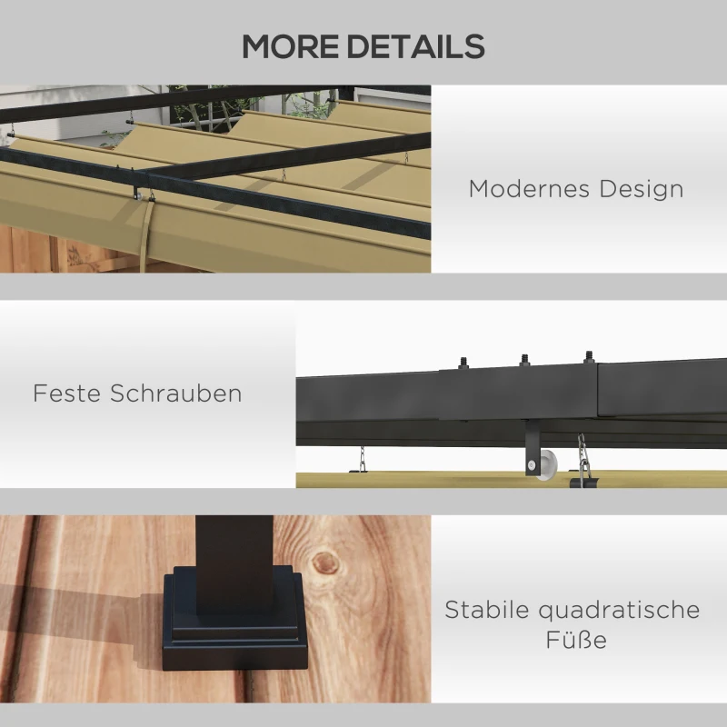 Outsunny Pergola, robuuste zonwering voor tuin, balkon, terras, van metaal en kunststof, UV- en waterafstotend, Khaki