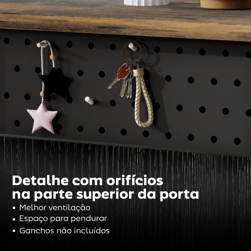 HOMCOM Aparador de 2 Portas com Orifícios 2 Compartimentos e Gaveta Prateleiras Ajustáveis 100x40x80 cm Preto e Castanho Rústico