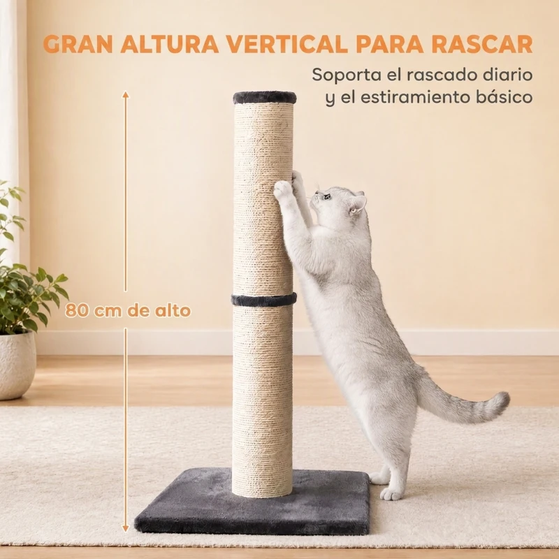 PawHut Poste Rascador para Gatos Altura 80 cm Interior Ligero Base Estable y Cuerda de Sisal Natural Gris Oscuro