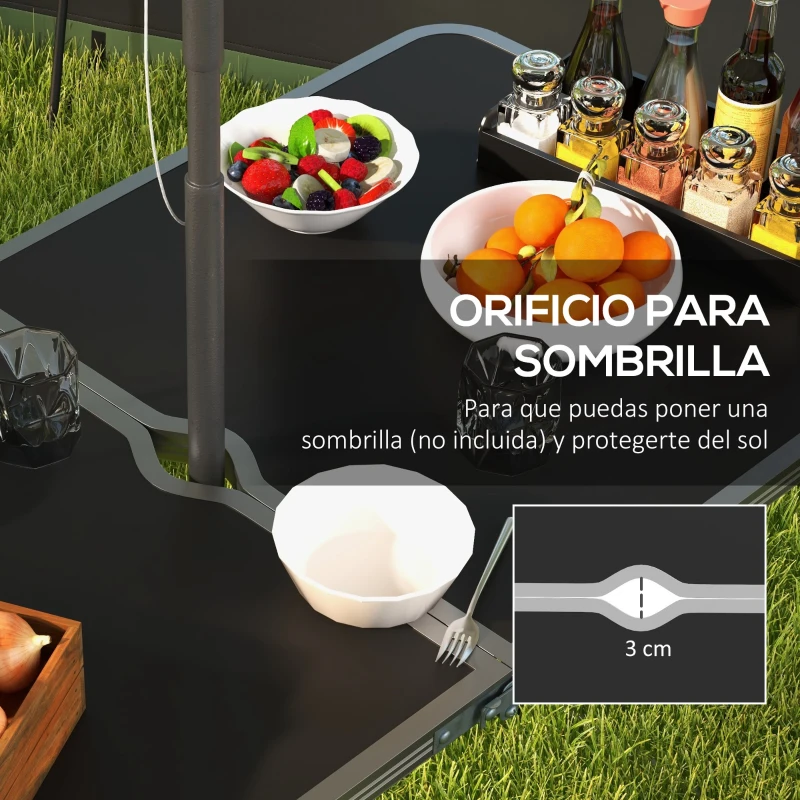 Outsunny Mesa de Camping Plegable Tipo Maletín con 4 Taburetes plegables Mesa 120x60x55-70 cm y Taburetes 33x28x37 cm Negro