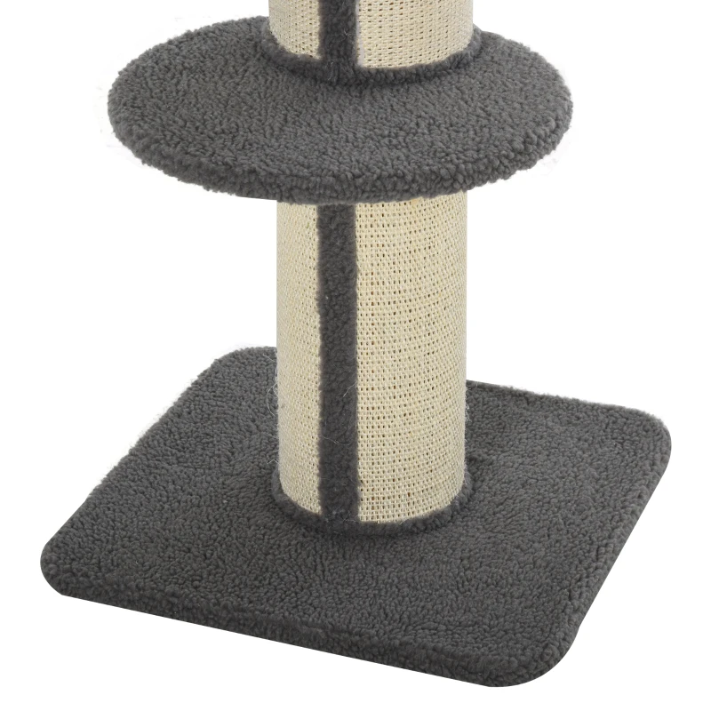 PawHut Kratzbaum Katzenturm 91 cm mit Sisalstämme, Plattform, Kissen mehrstöckiger Katzenkratzbaum, Kletterbaum, für mittelgroße Katzen, Grau