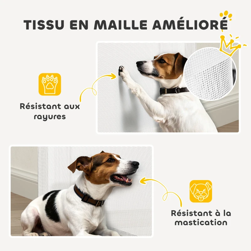 PawHut Barrière rétractable pour chien de 0 à 144 cm barrière d'escalier et de portes pour chien chat avec verrouillage blanc