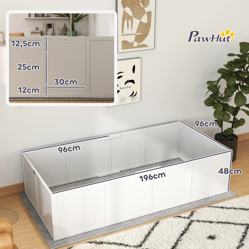 PawHut werpkist voor pups, puppyren met verstelbare deur, antislip hondenren voor kleine en grote honden, 196x96x48 cm, wit(m-3)