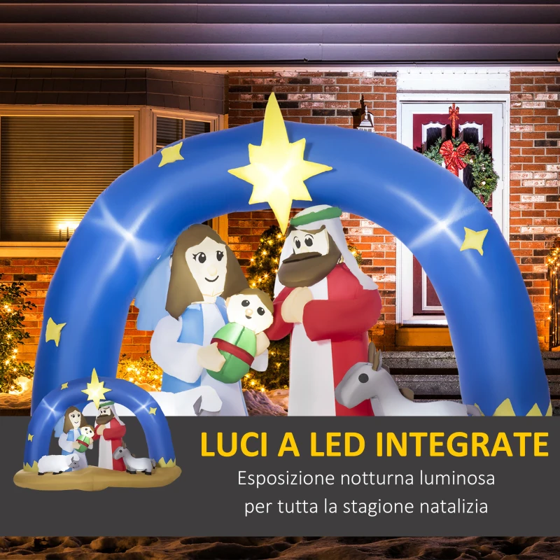 Outsunny Presepe di Natale Gonfiabile con 5 Luci LED Integrate e Gonfiatore Incluso 206x95x157cm