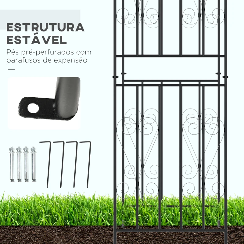 Outsunny Arco de Jardim de Metal Arco de Jardim para Plantas Trepadeiras Exterior Pátio 140x60x265 cm Preto