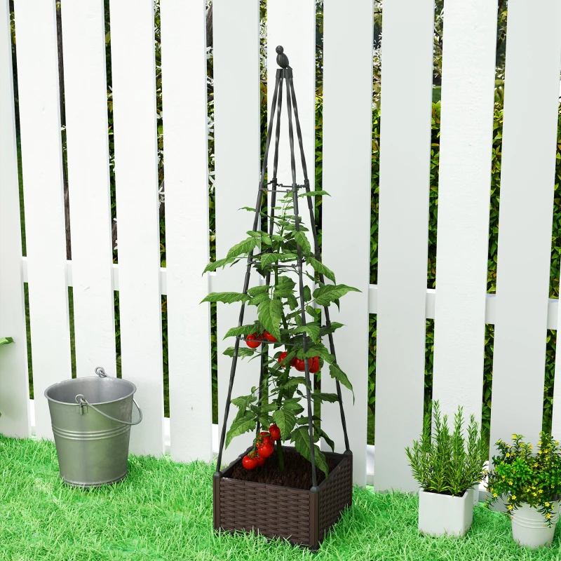 Outsunny Floreira com Treliça Metálica para Plantas Trepadeiras Vaso de PP com Orifícios de Drenagem e Tampões 40x40x175 cm Preto