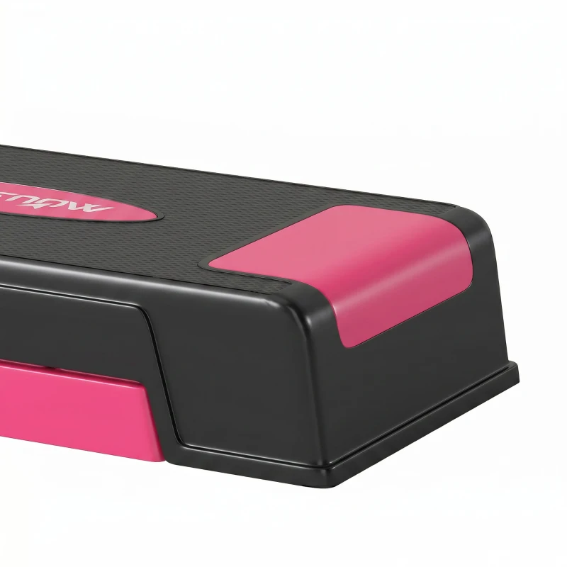 SPORTNOW Verstelbaar Stepbord Fitness Aerobic Stepper met 3 Hoogtestanden (12/17,5/22,5 cm), Antislip Mat Zwart + Roze