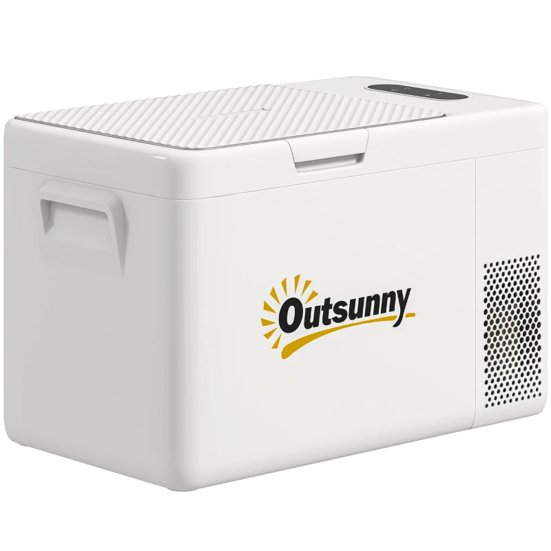 Outsunny 22 Liter Campingkoelkast, Autokoelkast, Koelbox met LED-Licht, AC- en DC-Adapter, Stille Werking, Crèmewit