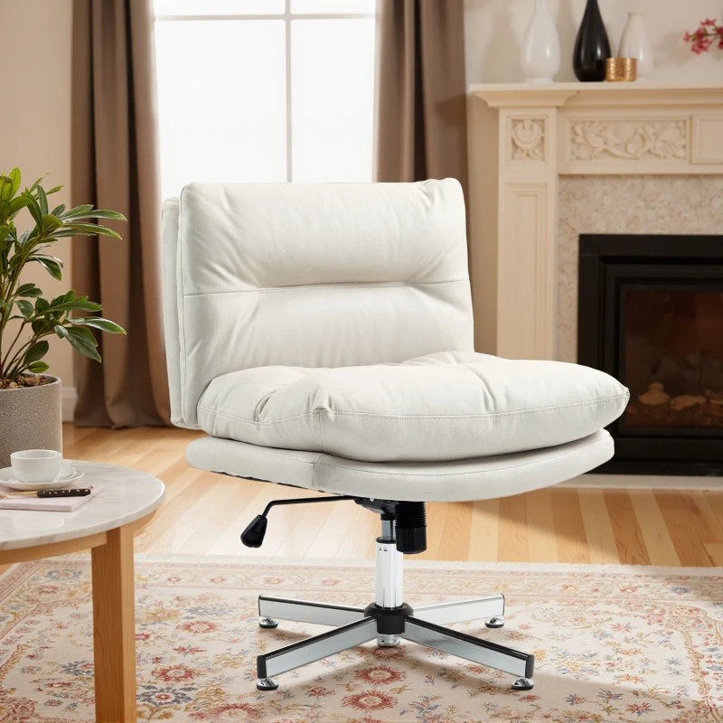 HOMCOM Cadeira de Escritório com Altura Ajustável Função Basculante Base Cruzada e Assento Amplo Cadeira para Estúdio 65x65x84-94 cm Cinza Claro