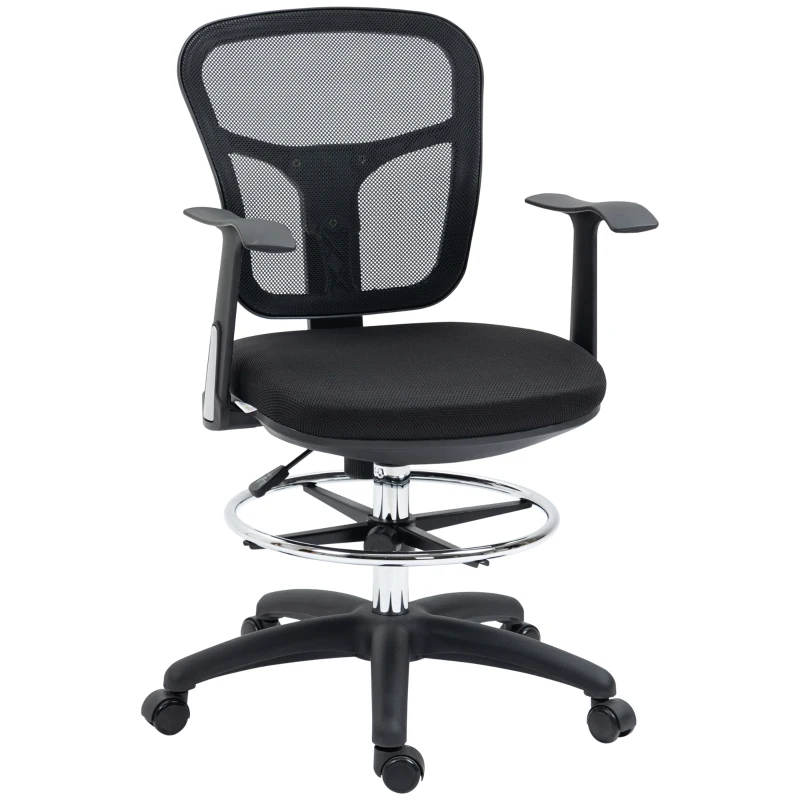 Vinsetto Cadeira de Escritório Ergonómica com Apoio para os Braços Apoio para os Pés e Assento Ajustáveis 59x59x95-115cm Preto