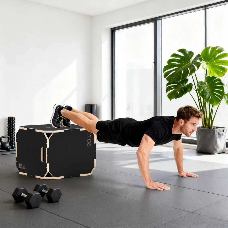 SPORTNOW springbox, zonder scherpe hoeken, multiplex, in hoogte verstelbaar, zijgrepen, Zwart