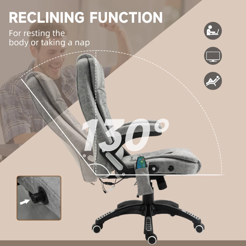 Vinsetto Office Chair, Ergonomic Desk Chair with 6-Point Massage and Back Heated, Microfiber Cloth Computer Gaming Chair with Arms, Lumbar Support, Grey