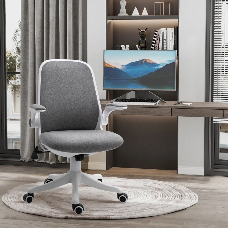 Vinsetto Silla Giratoria de Oficina Silla de Escritorio Basculante Altura Ajustable Reposabrazos Elevable 62,5x60x94-104 cm Gris