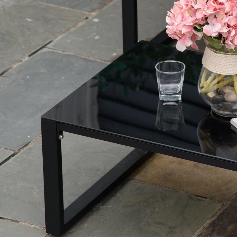 Outsunny Conjunto de Móveis de Jardim 3 Peças de Alumínio com Mesa de Vidro Sofá de 2 Lugares e Sofá de 3 Lugares com Encosto Ajustável e Almofadas Removíveis 212x70x64cm Preto e Cinza
