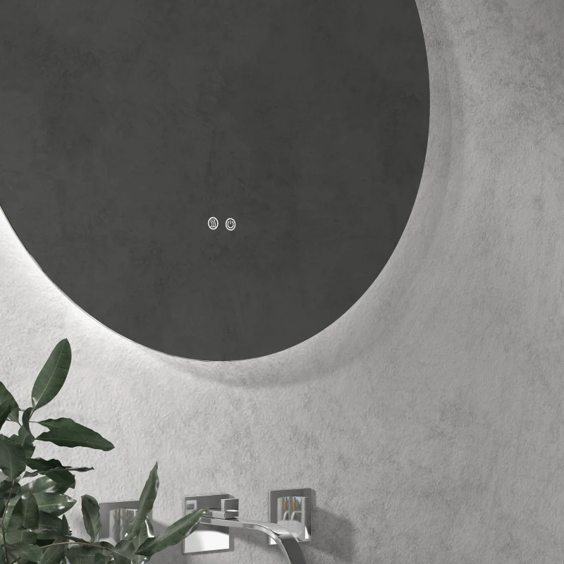 kleankin Miroir rond lumineux LED de salle de bain Ø 60 cm mural avec éclairage interrupteur tactile système antibuée  29 W gris