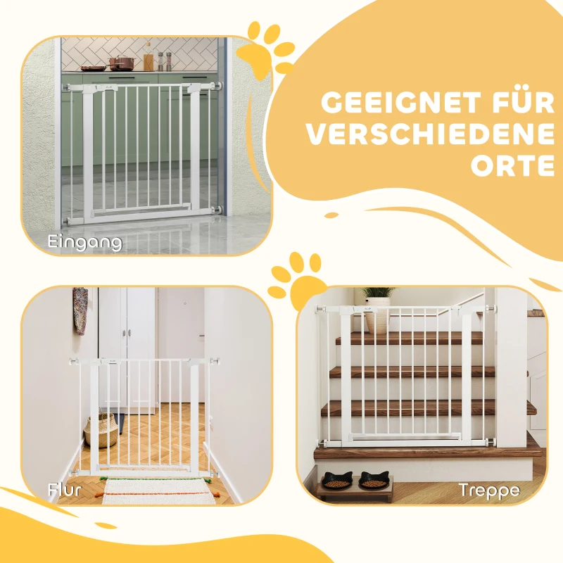 PawHut Deurhek, montage zonder boren, verstelbare breedte 76-97 cm, met één hand te openen, metaal, wit, 76 cm hoog