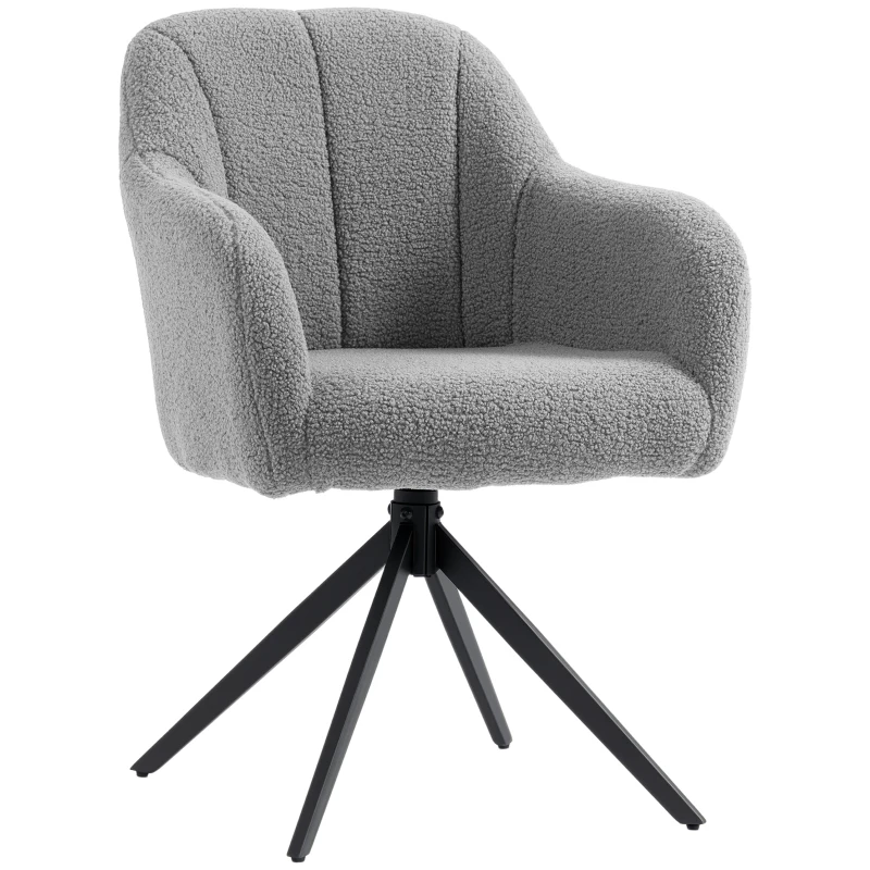 HOMCOM 360 Degree Swivel Accent Chair, Teddy Fleece Armchair, Grey