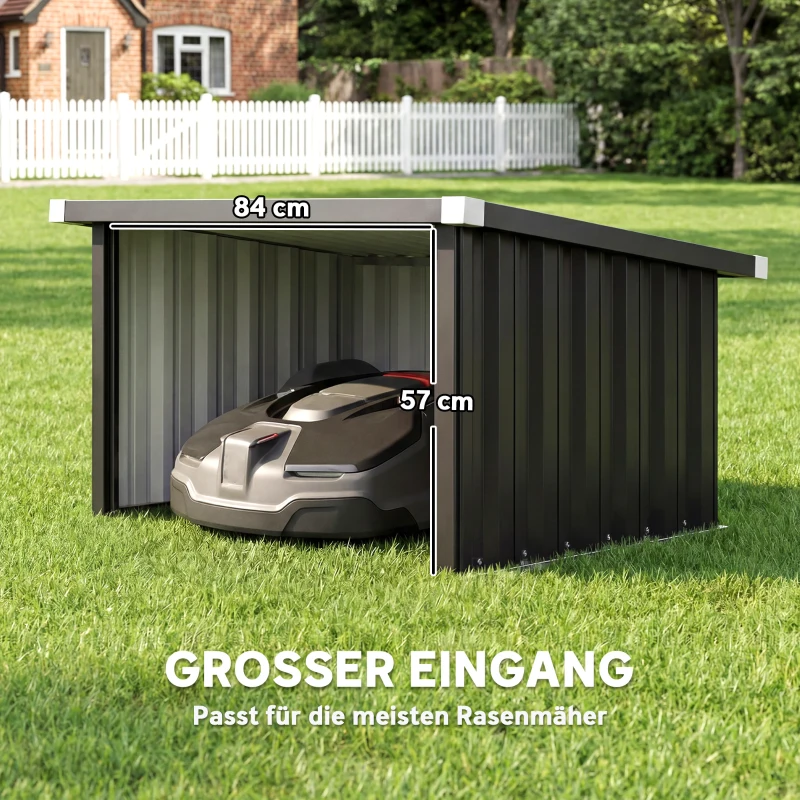 Outsunny Robotmaaiergarage staal 108 x 86 x 62,5 cm robotmaaiergarage met schuin dak beschermrand verzinkt staal