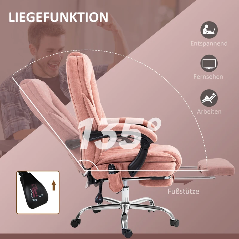 Vinsetto Ergonomische Bureaustoel met Massagefunctie, Voetensteun, Draaibaar, Rolbaar, Roze(m-6)