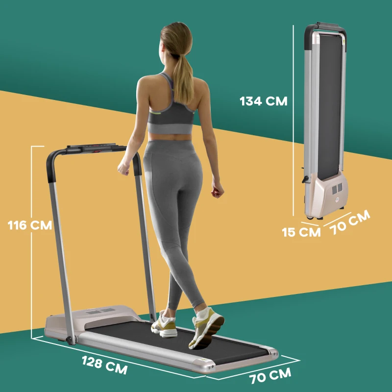 HOMCOM Elektrisches Laufband mit LCD Display, Faltbares Fitnessgerät, 1-10 Km/h, Stahl, Schwarz+ Grau+Champagner, 70 x 128 x 116 cm