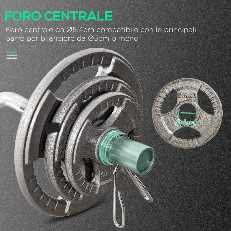 HOMCOM Set di 6 Dischi Pesi per Bilanciere e Manubri 2.5-35KG, Dischi palestra in Acciaio con Foro 50 cm, Ideali per Bilancieri Olimpionici, Argento