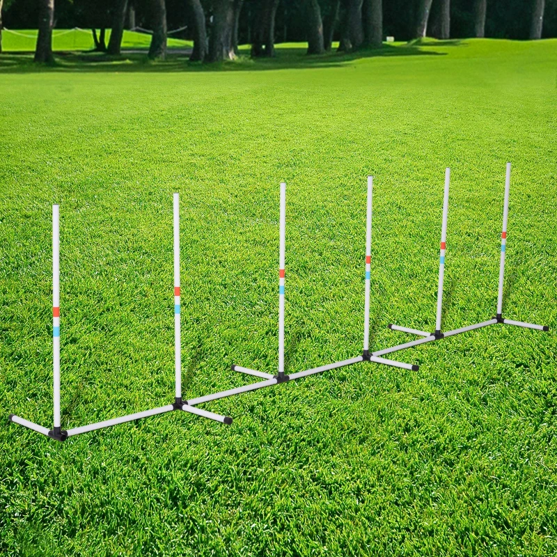 PawHut Agility sport pour chien lot de 6 slaloms professionnels d'agilité avec sac de transport plastique blanc